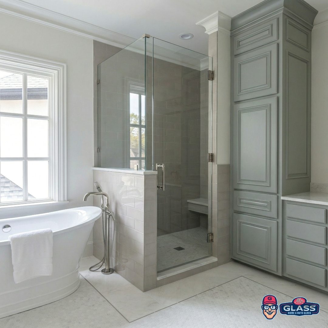 Frameless Shower with Built-In Cabinetry